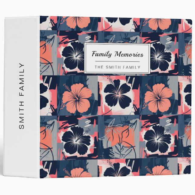 Elegant Blue Hibiscus Floral Pattern (7) Binder (Front/Spine)