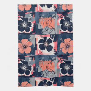 Elegant Blue Hibiscus Floral Pattern (7) Kitchen Towel