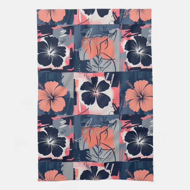 Elegant Blue Hibiscus Floral Pattern (7) Kitchen Towel (Vertical)
