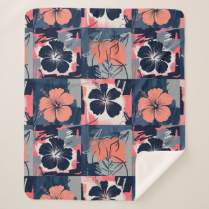 Elegant Blue Hibiscus Floral Pattern (7) Sherpa Blanket