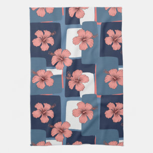 Elegant Blue Hibiscus Floral Pattern (8) Kitchen Towel