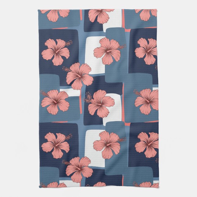 Elegant Blue Hibiscus Floral Pattern (8) Kitchen Towel (Vertical)