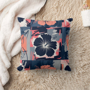 Elegant Blue Hibiscus Floral Pattern (9) Throw Pillow