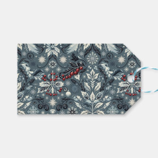 Elegant Blue Holiday Vine and Snowflake Gift Tags