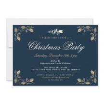 Elegant Blue Holly Bells Christmas Holiday Party
