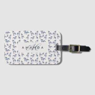 Elegant Blue Horses Monogrammed Initial Gifts Luggage Tag