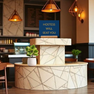 Elegant Blue Hostess Will Seat You Acrylic Sign