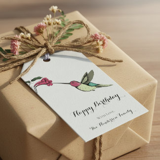 Elegant Blue Hummingbird Birthday Gift Tags