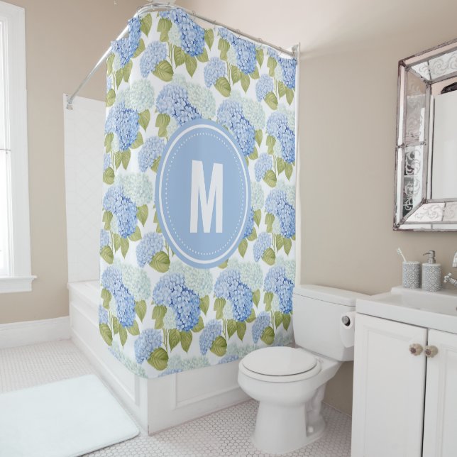 Elegant Blue Hydragea Flowers Pattern Monogram (In Situ)