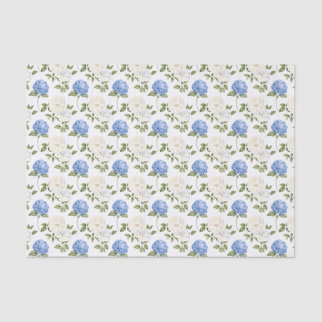 Elegant Blue Hydragea Flowers Pattern  Tissue Paper (Front)