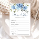 Elegant Blue Hydrangea Advice & Wishes Card<br><div class="desc">Personalize with the bride to be's name and date of shower. 
For further customization,  please click the "customize further" link. If you need help,  contact me please.</div>