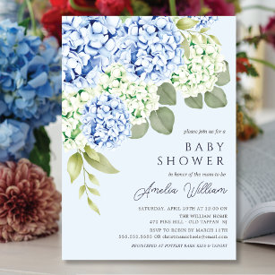 Elegant Blue Hydrangea Baby Shower Invitation 