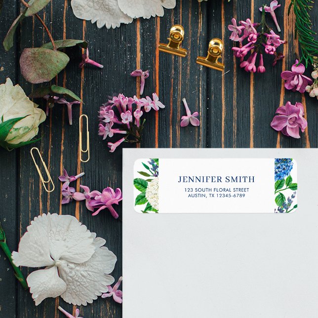 Elegant Blue Hydrangea Baby Shower Return Address (Creator Uploaded)