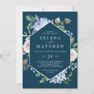Elegant Blue Hydrangea   Blue Casual Wedding Invitation