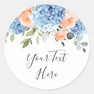 Elegant Blue Hydrangea Blush Pink Roses Classic Round Sticker