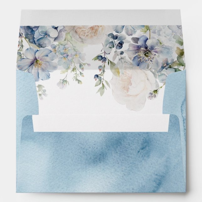 Elegant Blue Hydrangea & Blush Roses Envelope (Back (Bottom))