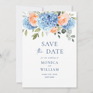 Elegant Blue Hydrangea Blush Roses Floral Wedding Save The Date