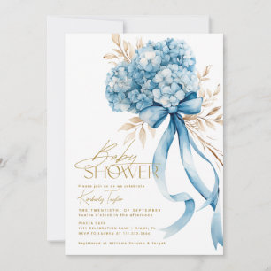 Elegant Blue Hydrangea Bow Baby Shower Invitation