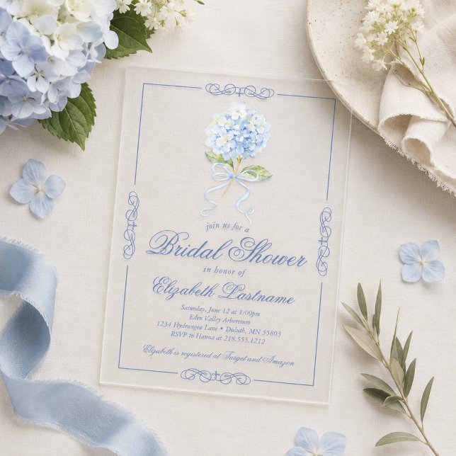 Elegant Blue Hydrangea Bridal Shower Acrylic Invitations (Elegant Blue Hydrangea Bridal Shower Acrylic Invitations)
