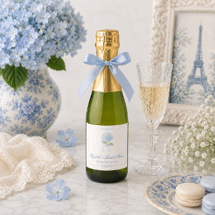Elegant Blue Hydrangea Bridal Shower Mini Sparkling Wine Label