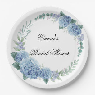 Elegant Blue Hydrangea Bridal Shower Paper Plates