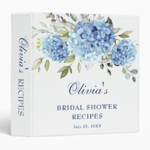 Elegant Blue Hydrangea Bridal Shower Recipe Binder