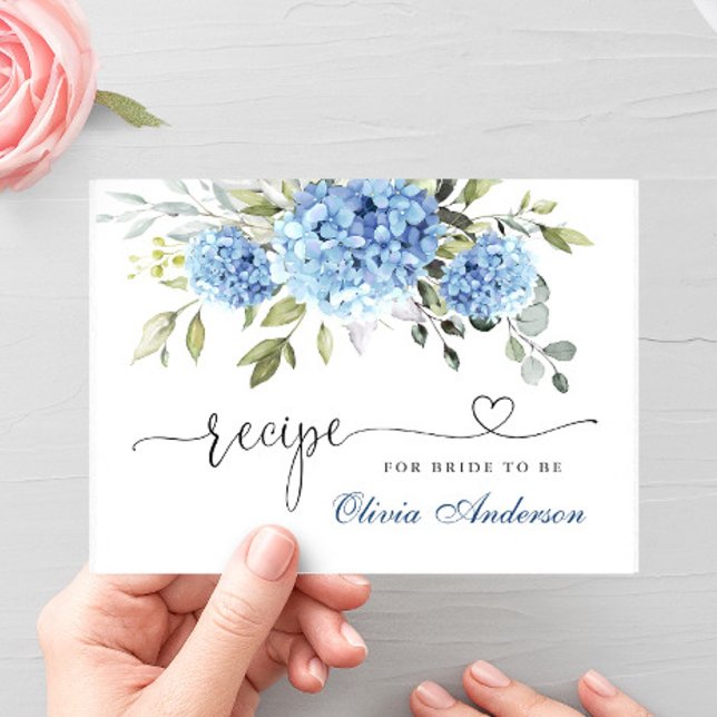 Elegant Blue Hydrangea Bridal Shower Recipe Card (Creator Uploaded)