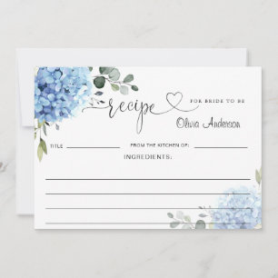 Elegant Blue Hydrangea Bridal Shower Recipe Card