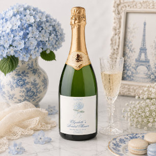 Elegant Blue Hydrangea Bridal Shower Sparkling Wine Label