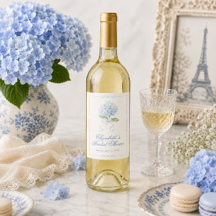 Elegant Blue Hydrangea Bridal Shower Wine Label