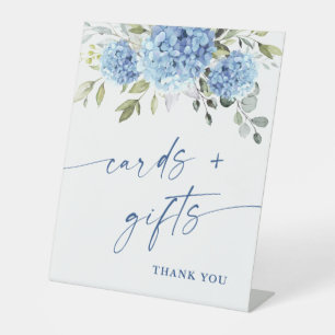 Elegant Blue Hydrangea Cards and Gifts Wedding Pedestal Sign