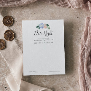 Elegant Blue Hydrangea Date Night Idea Cards