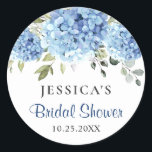 Elegant Blue Hydrangea Eucalyptus Bridal Shower Classic Round Sticker<br><div class="desc">For further customization,  please click the "customize further" link and use our design tool to modify this template. 
If you need help or matching items,  please contact me.</div>