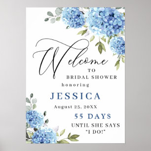 Elegant Blue Hydrangea Eucalyptus Bridal Shower Poster