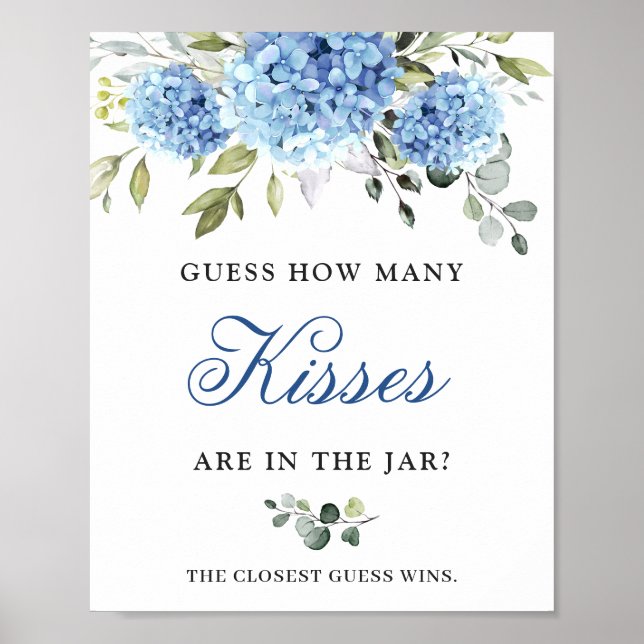 Elegant Blue Hydrangea Eucalyptus Bridal Shower Poster (Front)