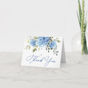 Elegant Blue Hydrangea Eucalyptus Flowers Simple  Thank You Card