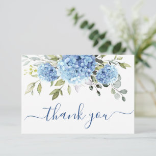 Elegant Blue Hydrangea Eucalyptus  Flowers Simple  Thank You Card
