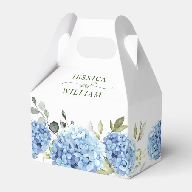 Elegant Blue Hydrangea Eucalyptus Gift Wedding Favor Box (Front Side)
