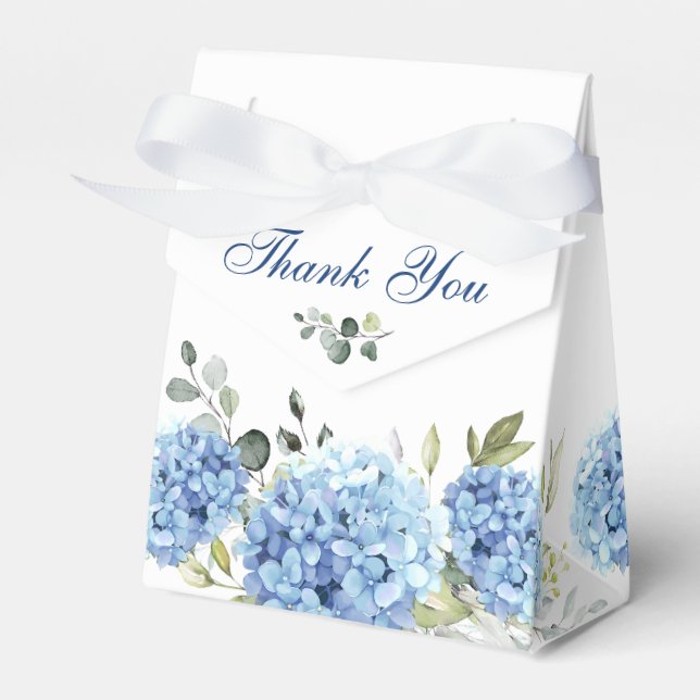 Elegant Blue Hydrangea Eucalyptus Gift Wedding Favor Box (Front Side)