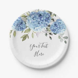 Elegant Blue Hydrangea Eucalyptus Party Paper Plate
