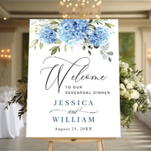Elegant Blue Hydrangea Eucalyptus REHEARSAL DINNER Poster
