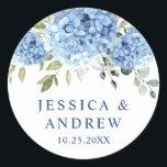 Elegant Blue Hydrangea Eucalyptus Wedding Classic Round Sticker<br><div class="desc">For further customization,  please click the "customize further" link and use our design tool to modify this template. 
If you need help or matching items,  please contact me.</div>