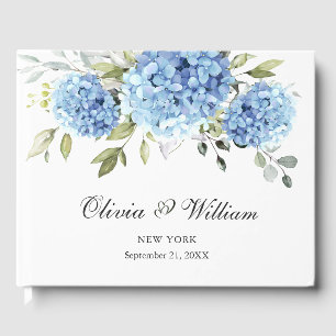 Elegant Blue Hydrangea Eucalyptus Wedding Guest Book