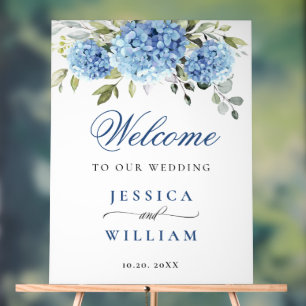 Elegant Blue Hydrangea Eucalyptus WEDDING Welcome Acrylic Sign