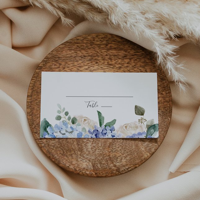 Elegant Blue Hydrangea Flat Place Card (Creator Uploaded)