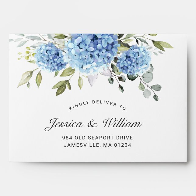 Elegant Blue Hydrangea Floral for RSVP card Envelope (Front)