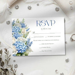 Elegant Blue Hydrangea Floral Meal Choice Wedding RSVP Card