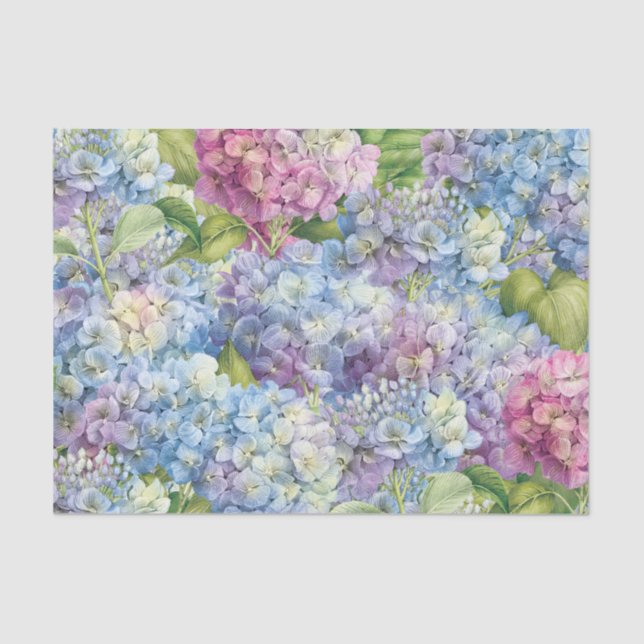 Elegant Blue Hydrangea Floral Pattern Decoupage Tissue Paper (Front)