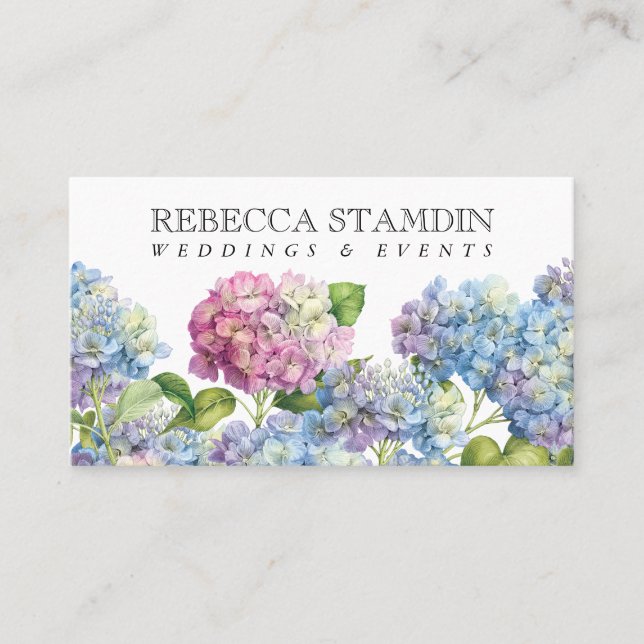 Elegant Blue Hydrangea Floral Professional Business Card (Front)