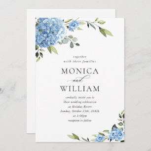 Elegant Blue Hydrangea Floral Wedding All In One Invitation